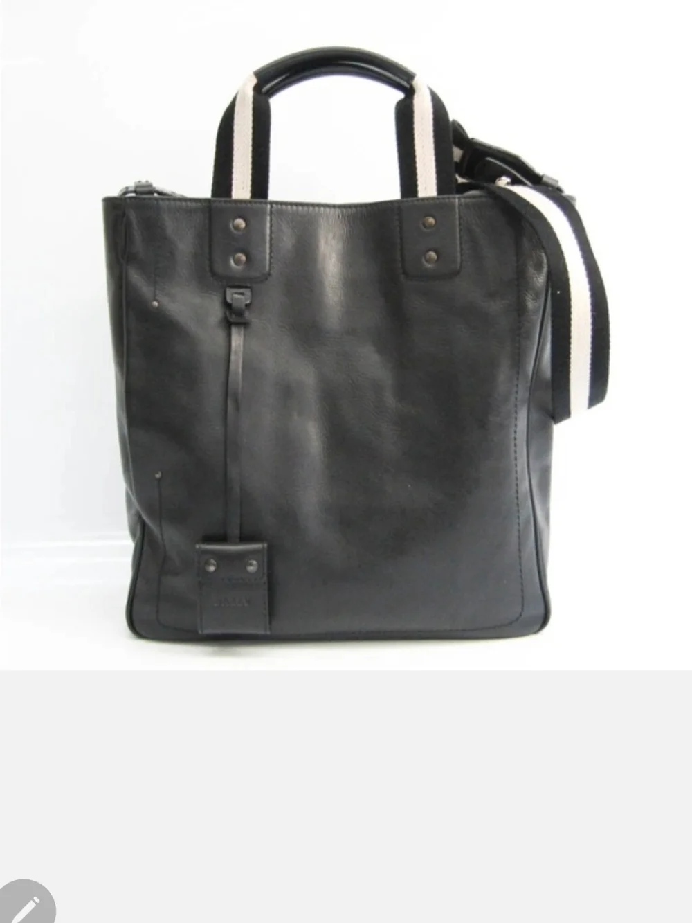 Bally Black Leather Laptop Tote with Contrasting Striped Strap